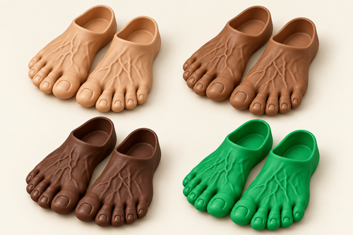 FootieFlops color collection: Original Tan, Caramel, Cocoa, and Green